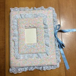 80s Fabric Ruffled Lace Spiral Photo Album Floral Cottagecore Grandmacore  VTG